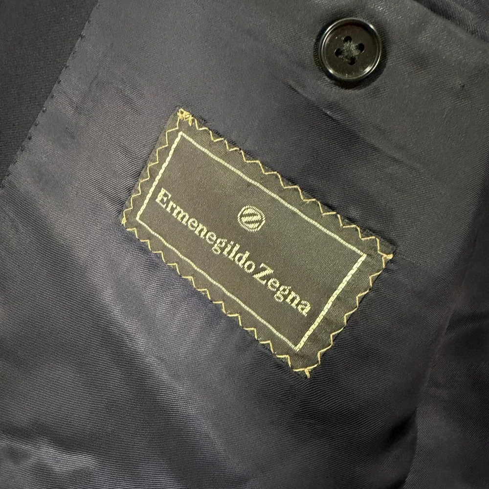 Vintage Ermenegildo Zegna Mens 44R Slim Fit Double Breasted Blazer Navy Wool EUC